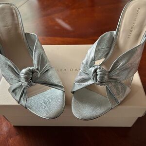 Loeffler Randall Silver Bow Penny Block Herled Sandals- Size 9.5B Preowned